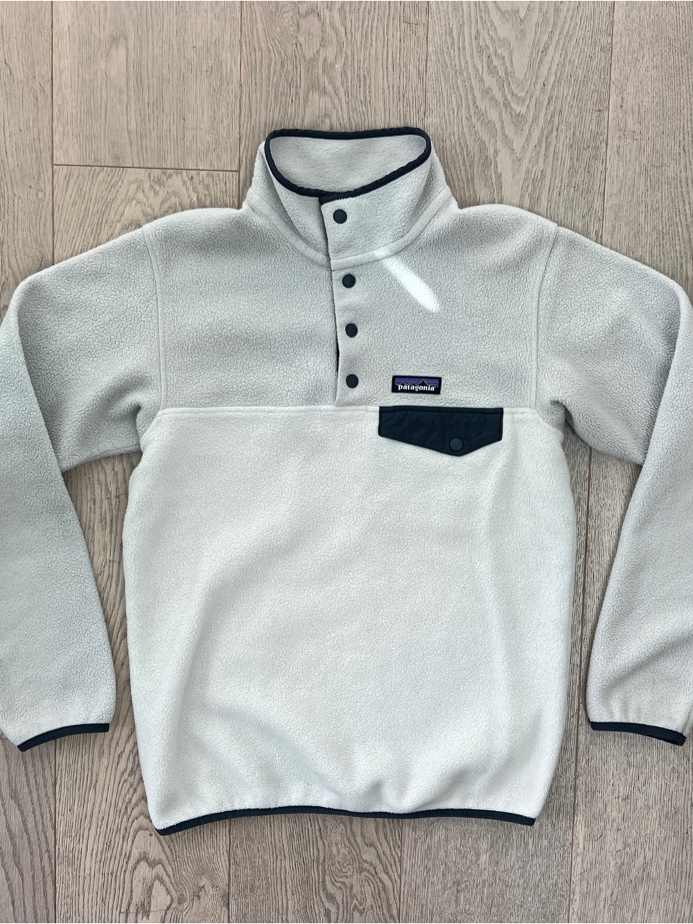 Patagonia Size XS Synchilla Snap-T Fleece Pullover Jacket Gray Navy Blue